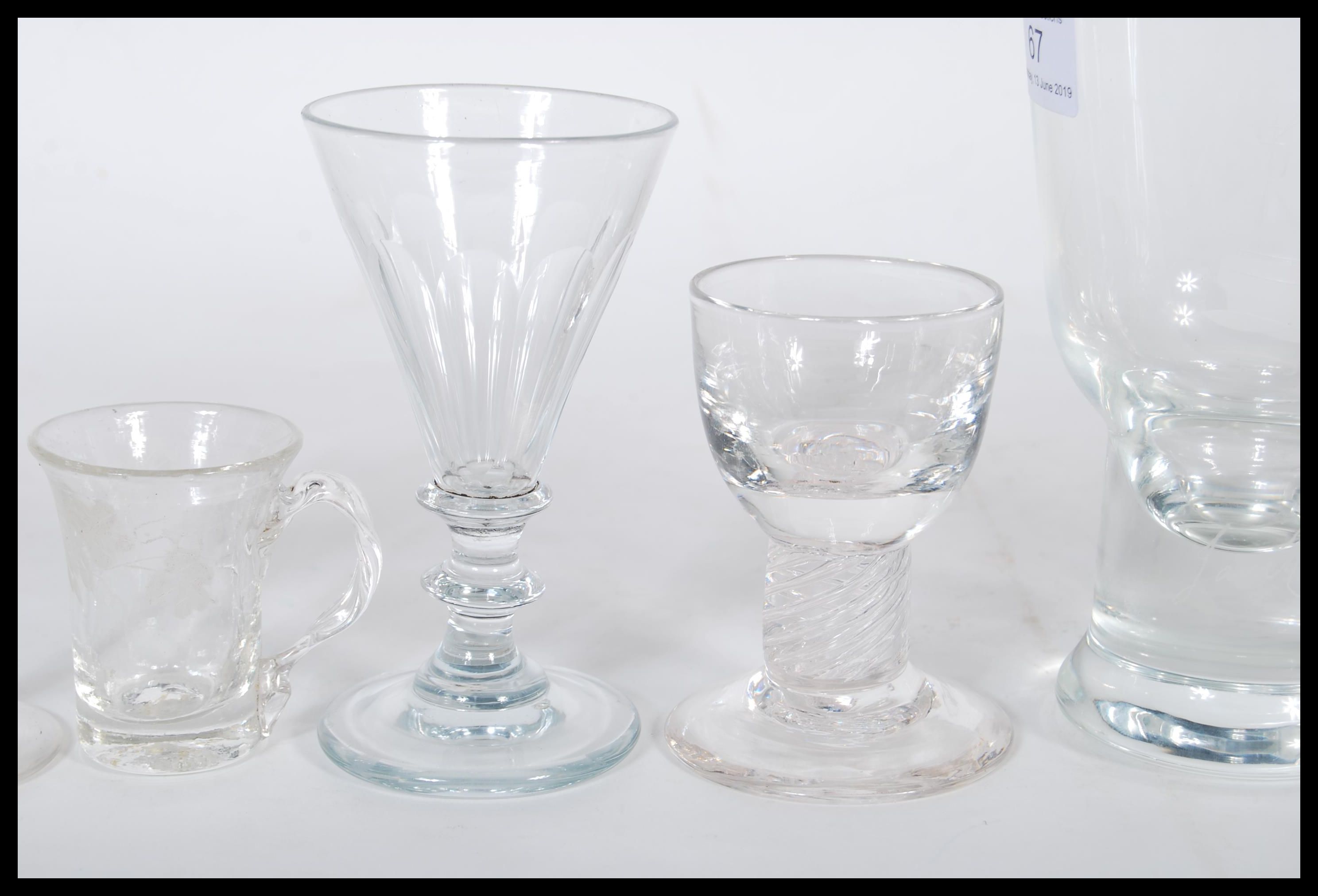 A collection of 18th and 19th century Georgian drinking glasses to include a trumpet bowl example on - Image 3 of 9