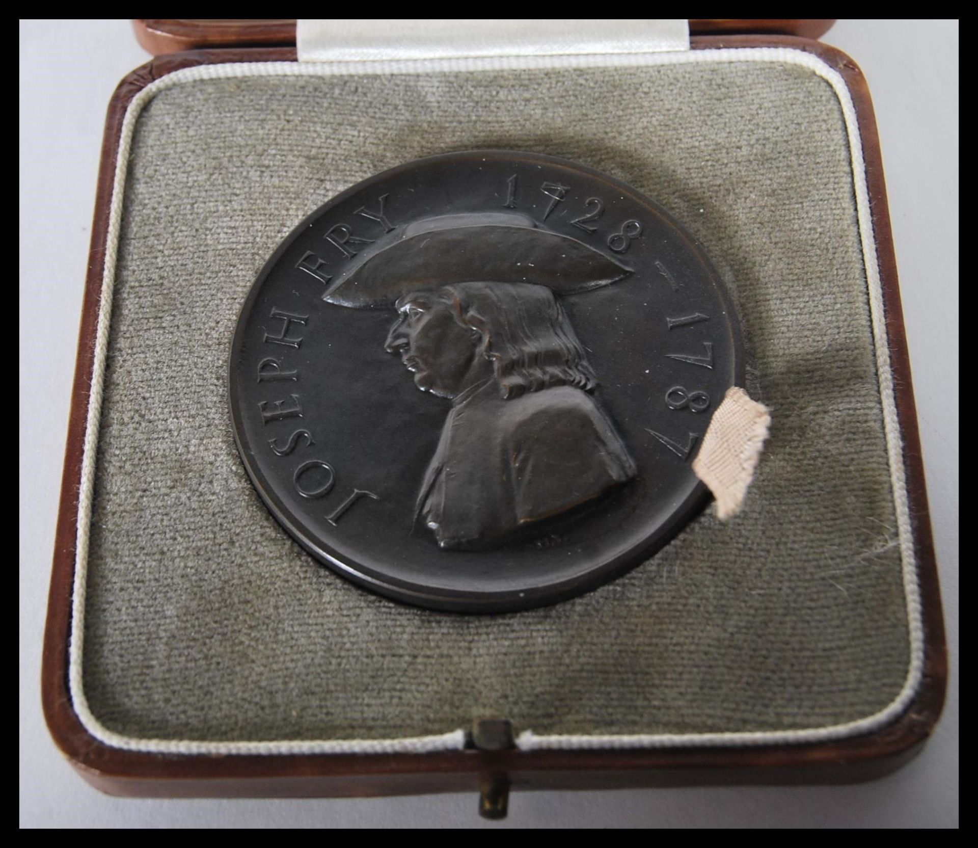 A vintage John Fry 1729-1787 bicentenary bronze medal coin medallion plaque complete in original - Bild 2 aus 4