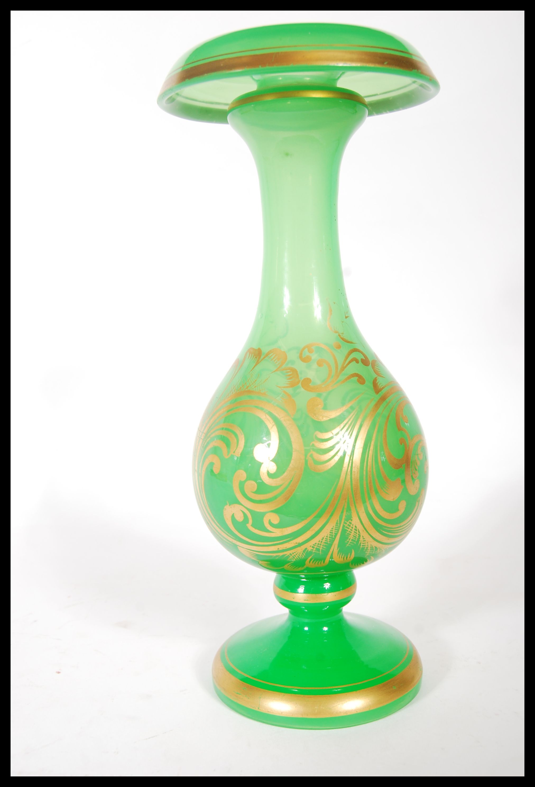 A 19th Century Victorian glass vase, having green opaline ground with gold gilt scroll and floral - Image 3 of 6