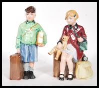 Two Royal Doulton limited edition collectable ceramic figurines 'The Boy Evacuee' HN 3202, No 2168/