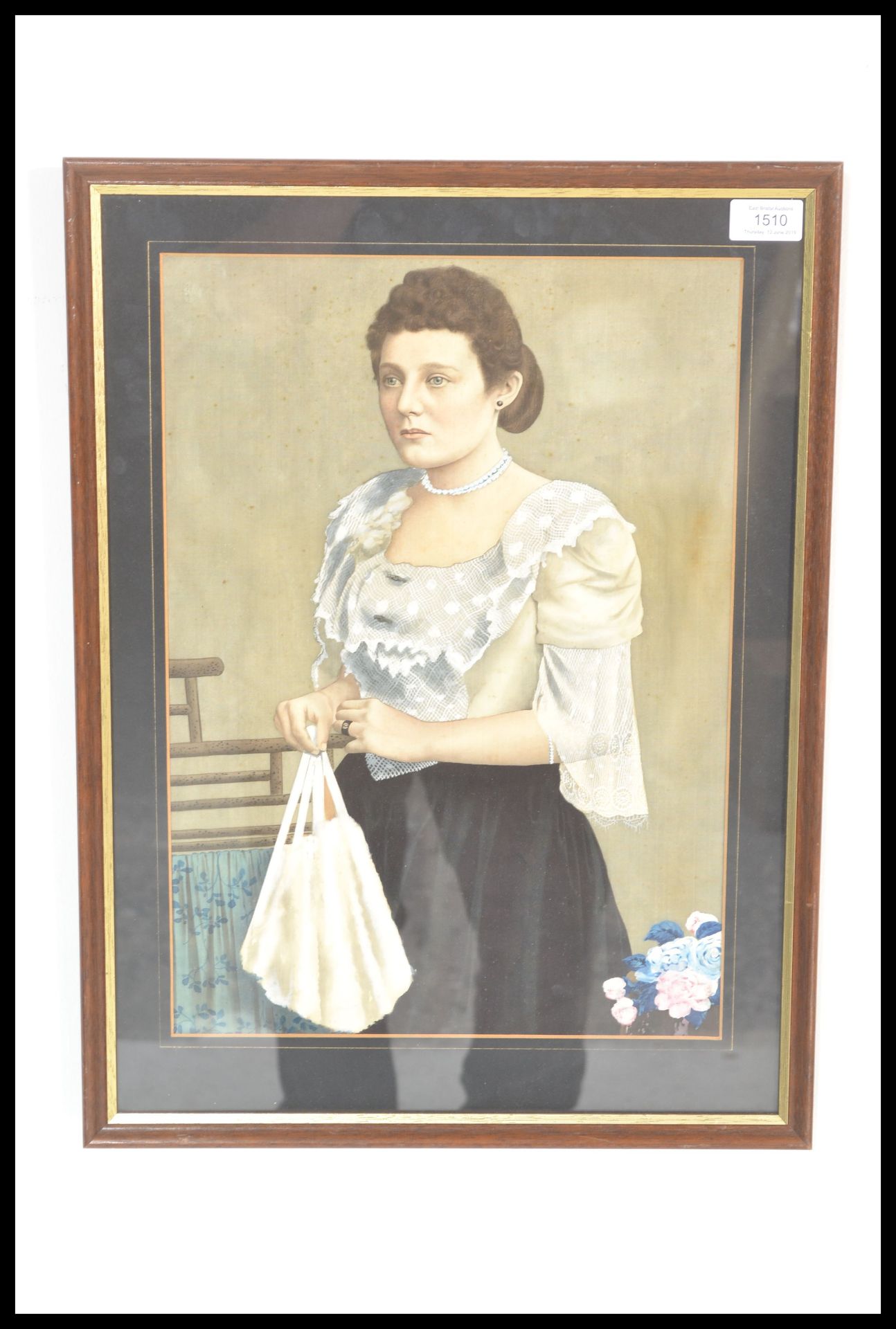 A late 19th century Victorian/ early 20th Century Edwardian gouache portrait of a women on silk. The