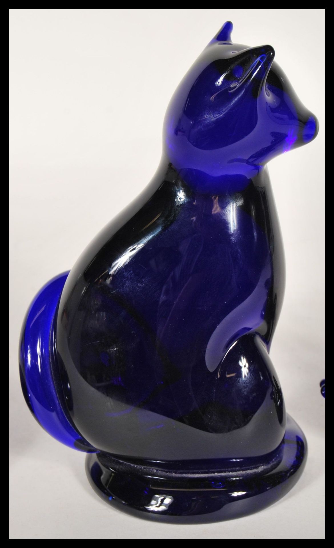 A collection of Bristol Blue glass items to include a cat figurine with a curled tail signed B - Bild 3 aus 6