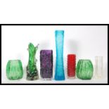 A collection of seven vintage 20th Century studio art glass in the manner of Geoffrey Baxter for