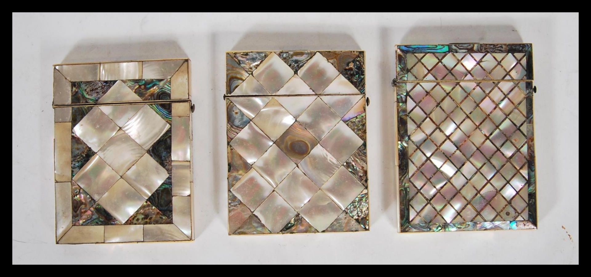 A group of three 19th Century Victorian mother of pearl and abalone ladies calling card cases, - Bild 2 aus 8