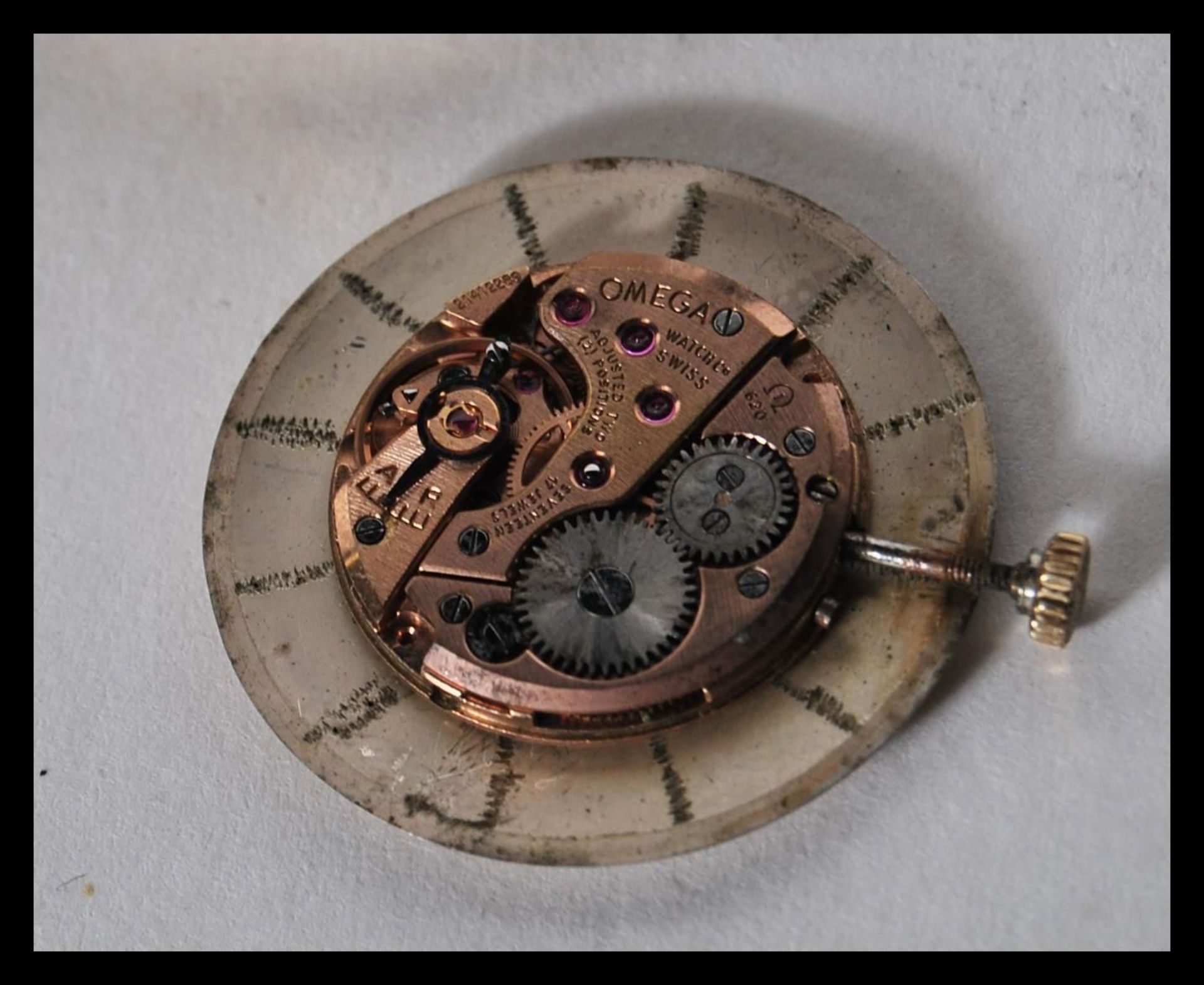 A vintage 20th Century gilt cased Omega mechanical wrist watch, gilt baton markers with a mother - Image 6 of 7