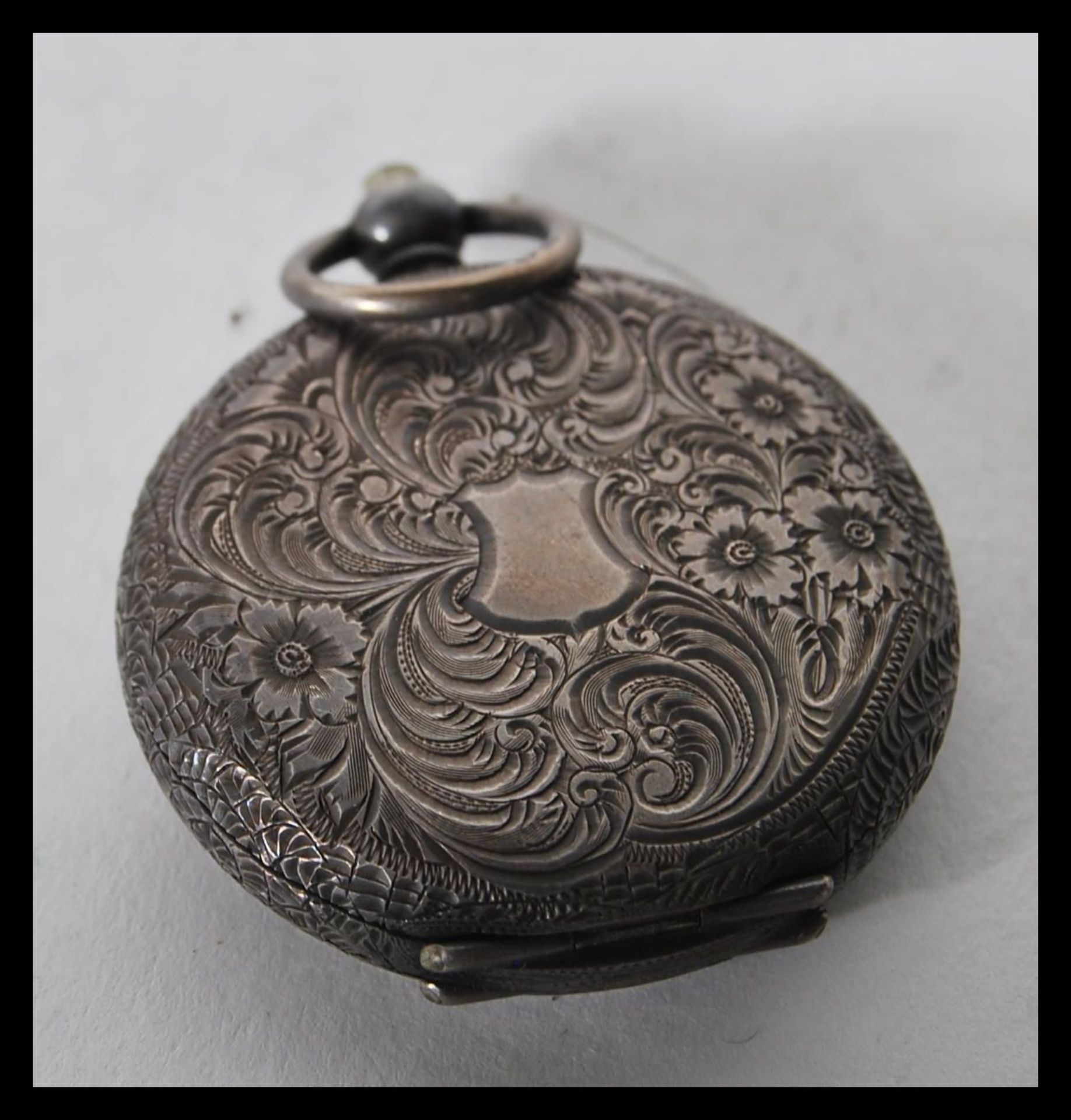A small hallmarked silver pocket watch, having white enamelled face with roman numerals to the - Image 3 of 8