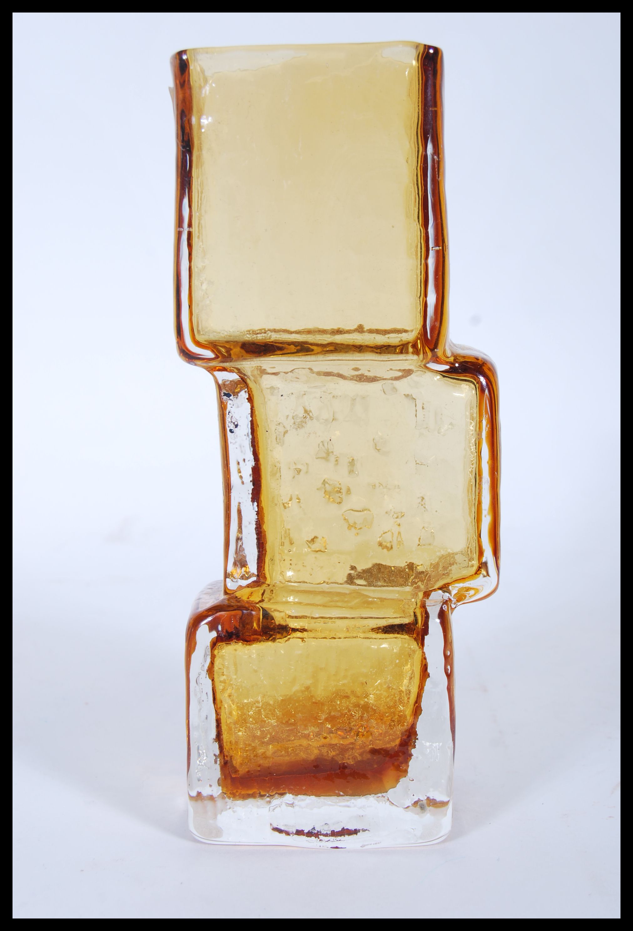 A vintage retro 20th Century Whitefriars style amber glass drunken bricklayer vase after a design by - Image 3 of 5