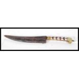 A early 20th Century dagger/ knife, having brass, jade and mother of pearl decorated handle with