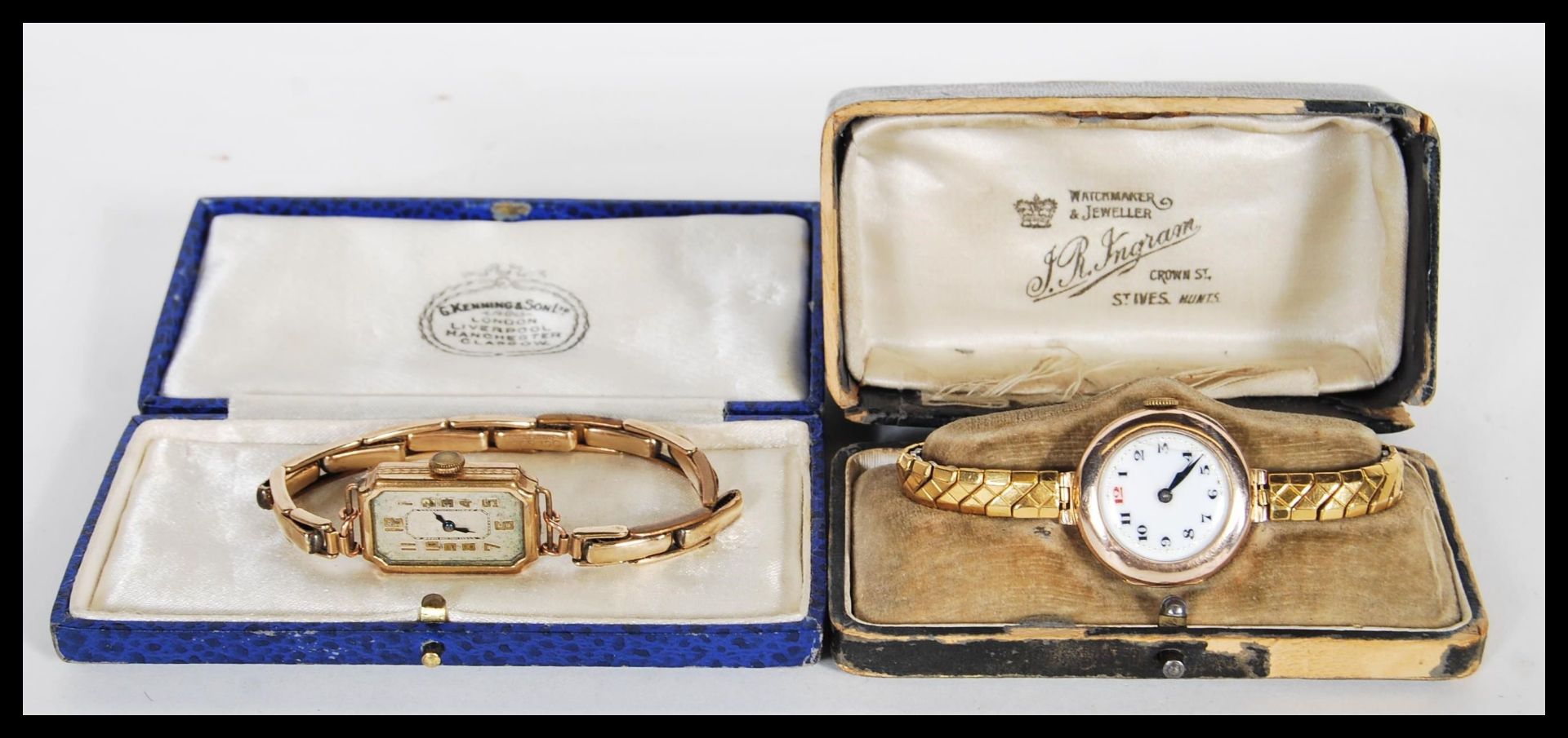 A 9ct gold ladies cocktail watch, enamel face with Arabic numerals, set to a gilt metal expanding