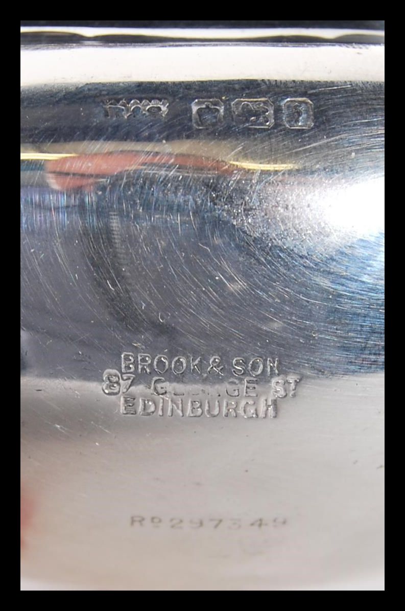 A pair of silver hallmarked Brook & Sons of Edinburgh blue glass lined table salts, all raised on - Image 4 of 5