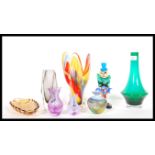 A small collection of retro 20th Century glass to include, a Murano triform vase being multi