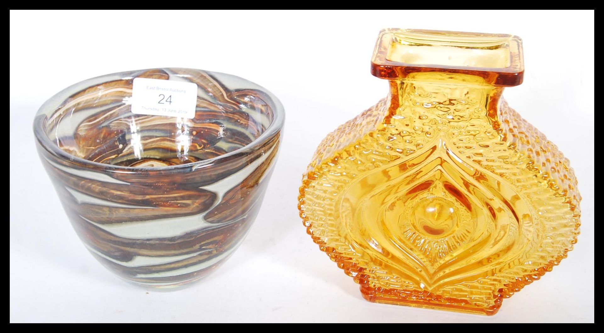 Mdina  Maltese retro vintage studio art glass bowl / vase, the swirls with an unusual gradient amber - Bild 2 aus 7