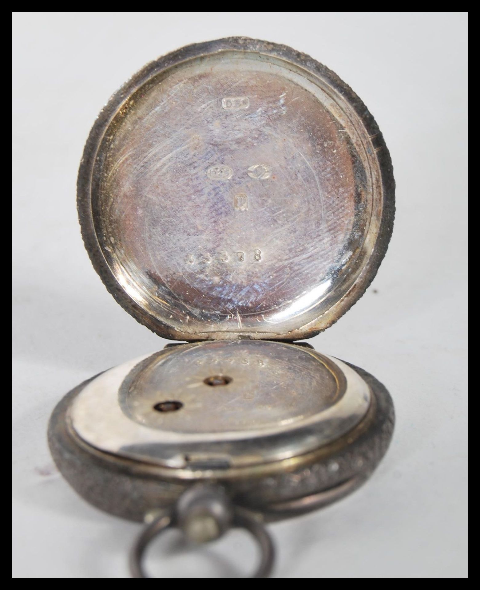 A small hallmarked silver pocket watch, having white enamelled face with roman numerals to the - Image 4 of 8