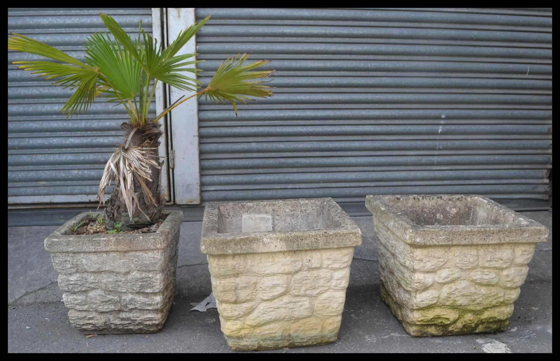 A group of three reconstituted stone garden troughs / planters, each of square form and moulded to - Bild 2 aus 6