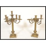A very large and impressive early 20th Century tall brass candelabra multi branch candlestick raised