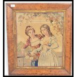 A 19th Century satin birch framed and glazed needl