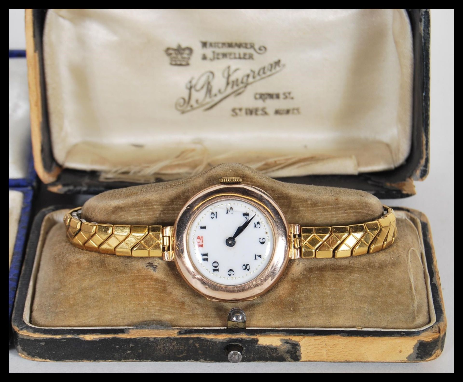 A 9ct gold ladies cocktail watch, enamel face with Arabic numerals, set to a gilt metal expanding - Image 2 of 10