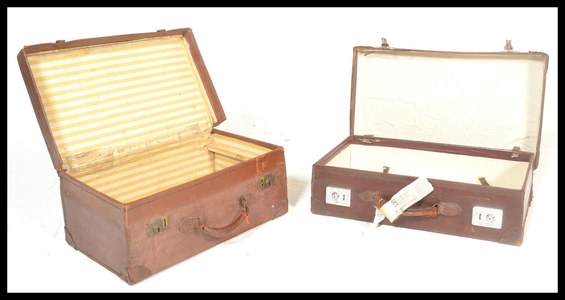 Two early 20th Century good quality pig skin / leather travel suitcases, both with clasps and - Bild 2 aus 5