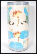 A 20th Century 1930's Art Deco Oriental ceramic cylindrical stick stand having lotus flowers, blue