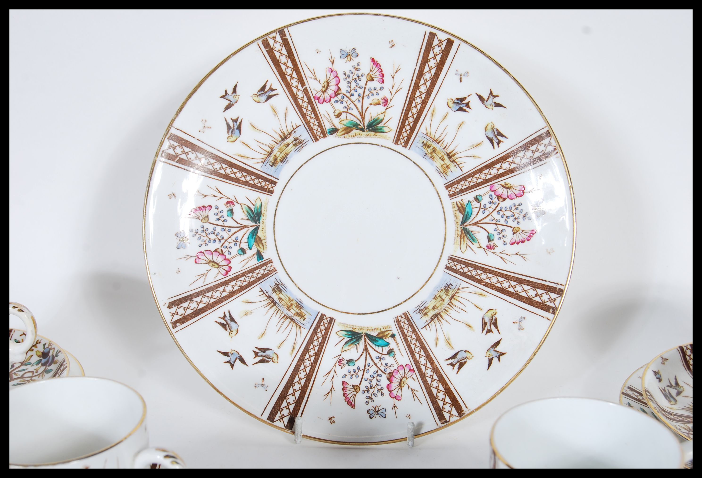 A 19th Century Victorian breakfast tea set having a transfer printed summer related pattern - Image 3 of 5