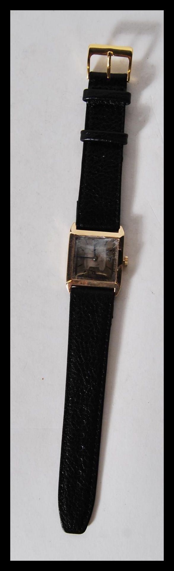 A vintage 20th Century Art Deco style 9ct gold gents tank watch, silver and champagne two tone - Image 3 of 8