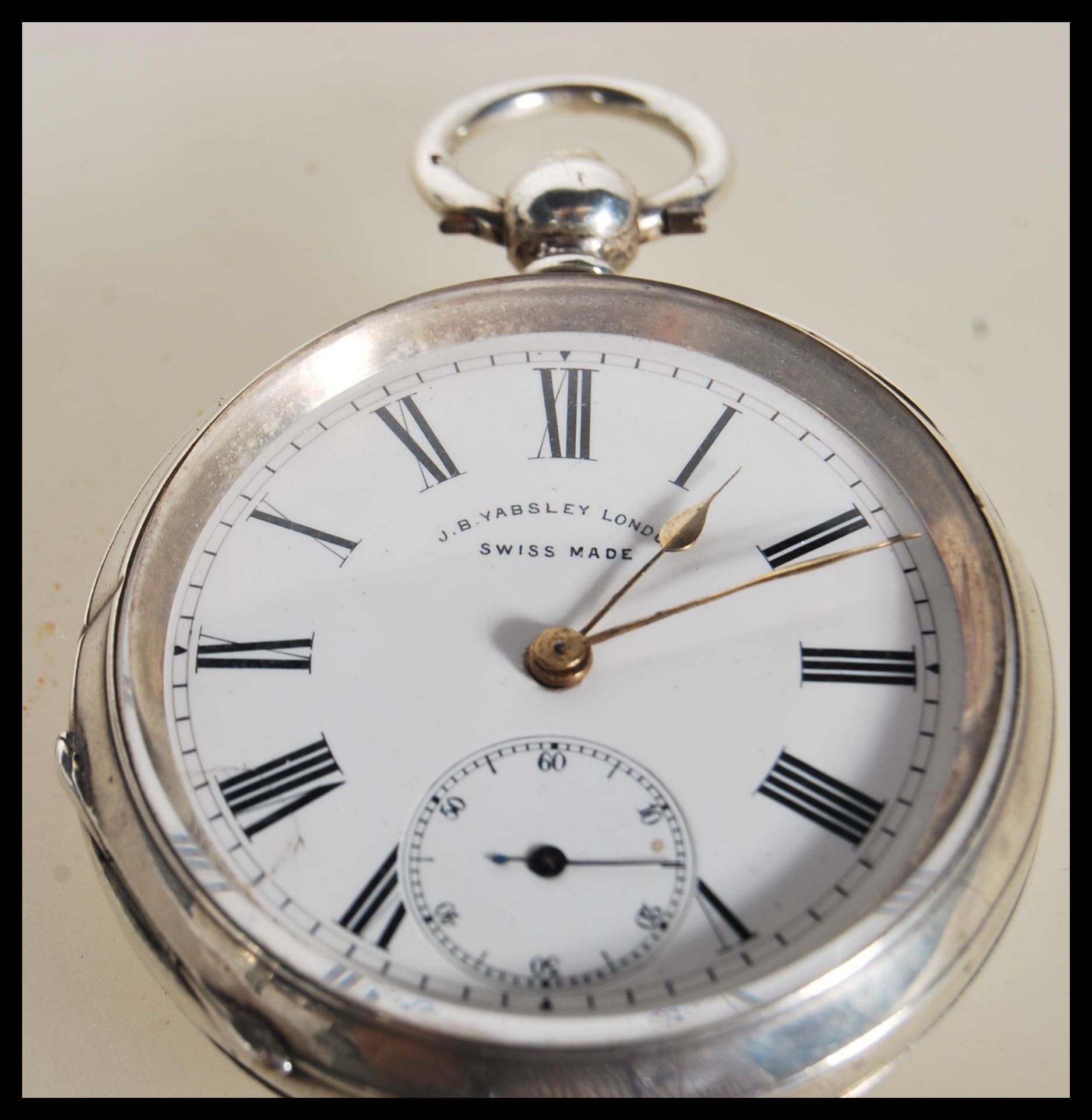 An early 20th century 935 silver Swiss pocket watch  being marked for JB Yabsley of London. Open - Image 3 of 7