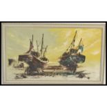 Bill Hawkes Artist - A 1970's oil on canvas Brixham trawlers seascape harbour scene in the