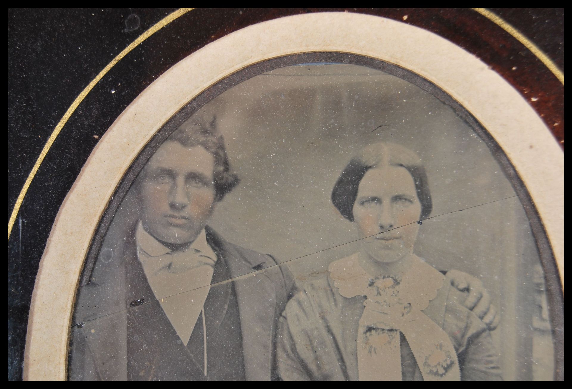 A 19th Century Victorian wet plate photograph of a Victorian couple having applied pink hues to - Bild 4 aus 6