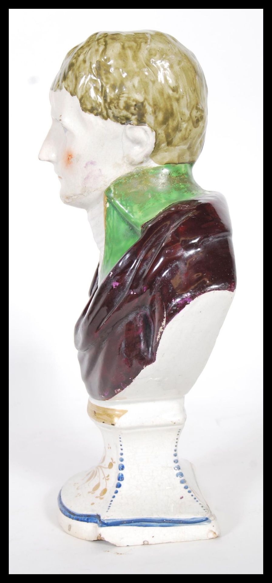 A 19th Century Staffordshire bust of a young gentleman wearing a green coat with a neckerchief and - Bild 4 aus 6