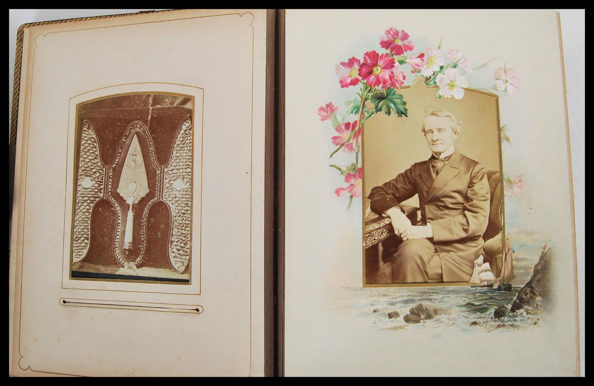 A 19th Century Victorian photograph album bound in brown leather with gilt edging, mostly containing - Bild 8 aus 10