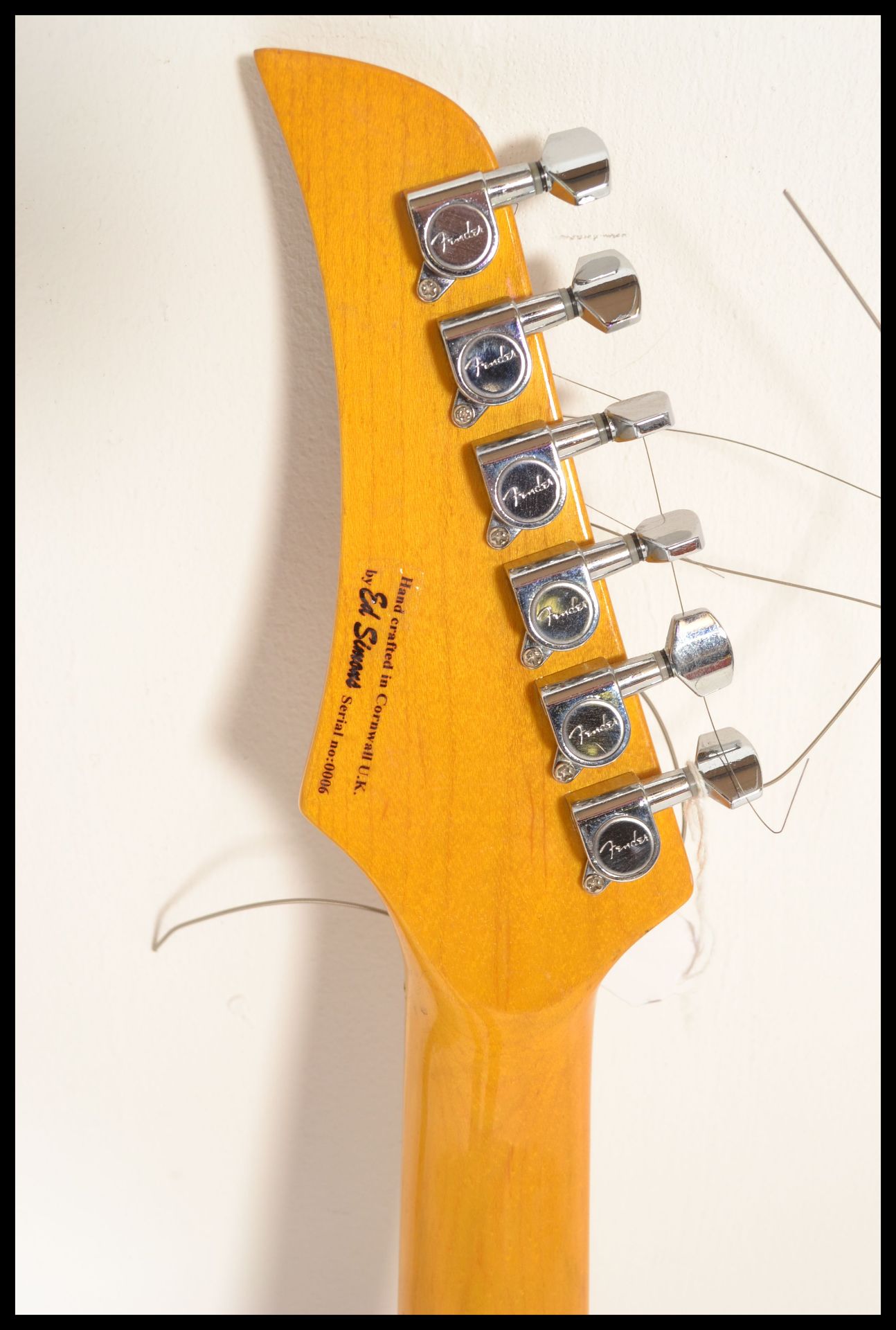 A Stratocaster style electric six string guitar Handcrafted in Cornwall by Ed Simons, having black - Bild 4 aus 5