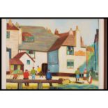 C E Ellis - A 20th Century oil on board painting depicting a port scene depicting traders and