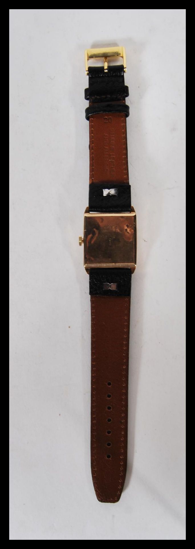 A vintage 20th Century Art Deco style 9ct gold gents tank watch, silver and champagne two tone - Image 2 of 8