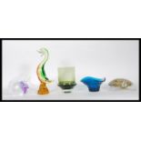 A collection of 20th Century studio glass to include murano duck, a tortoise mottled glass tortoise,