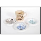 A group of four 19th Century Staffordshire nursery pottery, transfer printed childs plates and one