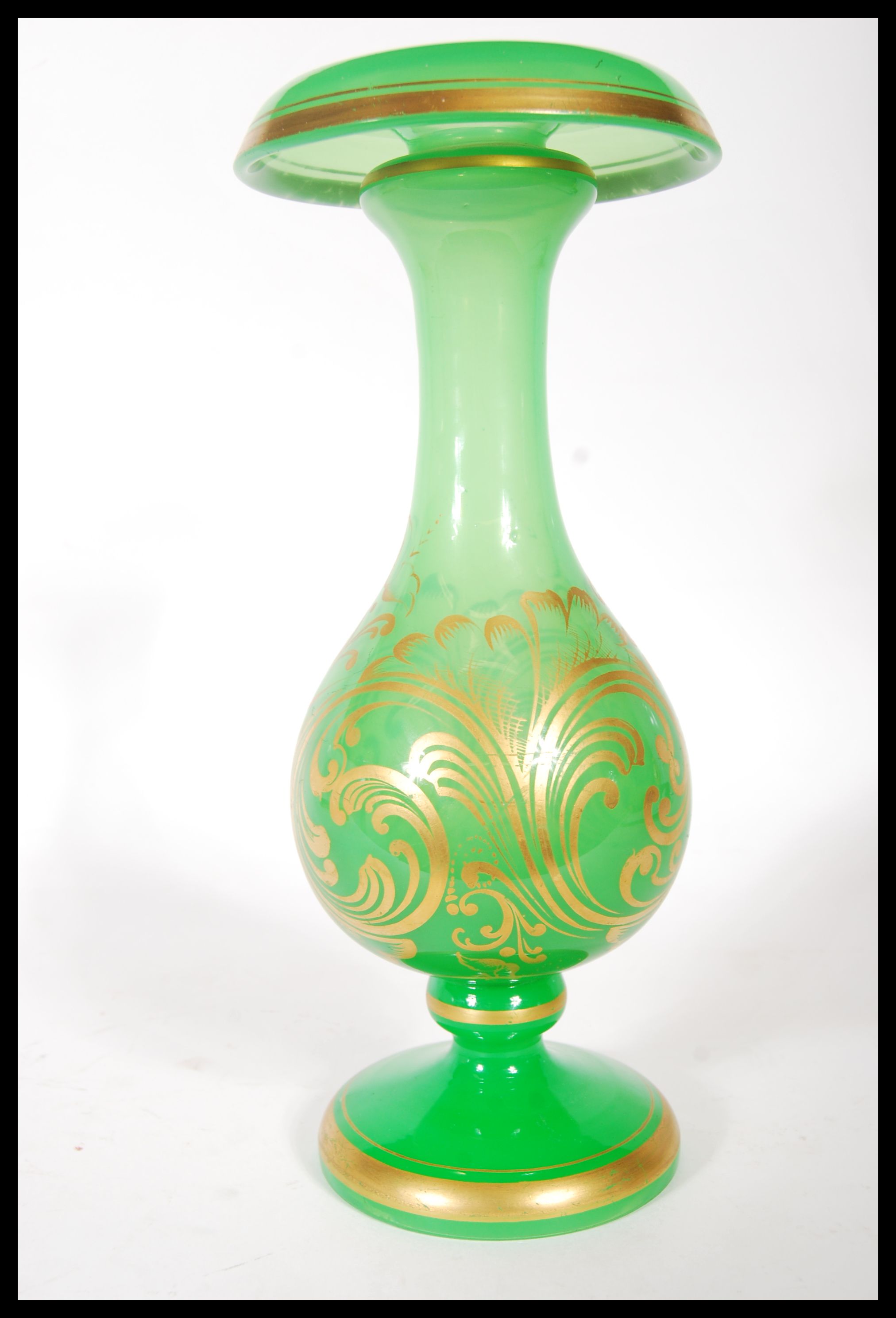 A 19th Century Victorian glass vase, having green opaline ground with gold gilt scroll and floral - Image 4 of 6