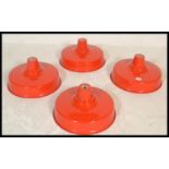 Light Shades - A group of four retro industrial factory style UFO form pendant lampshades having red