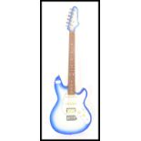 An Aria Nextar six-string STG Series electric guitar, sky blue sunburst body with white scratch