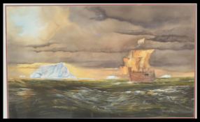 Peter Gough b. 1945 -  a water colour painting on paper depicting a sailing ship in arctic seas with