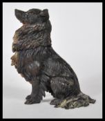 An 19th Century Austrian cold painted cast bronze inkwell in the form of a collie dog having a
