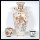 A group of three 20th century Japanese wears to include a large stoneware Satsuma vase being