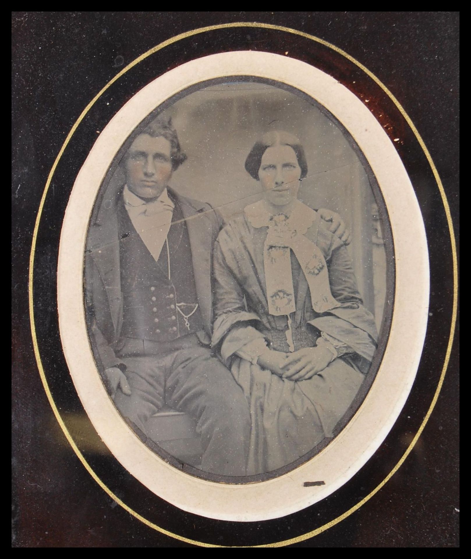 A 19th Century Victorian wet plate photograph of a Victorian couple having applied pink hues to - Bild 2 aus 6