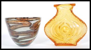 Mdina  Maltese retro vintage studio art glass bowl / vase, the swirls with an unusual gradient amber