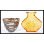 Mdina  Maltese retro vintage studio art glass bowl / vase, the swirls with an unusual gradient amber