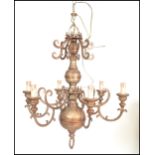 A 20th Century contemporary 19th century style brass six branch electric chandelier ceiling light,