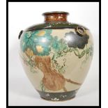 A large early 20th Century 1920's Japanese stoneware vase of bulbous form having hand painted