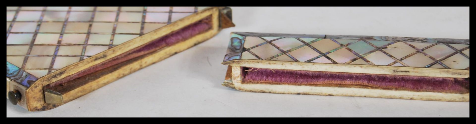 A group of three 19th Century Victorian mother of pearl and abalone ladies calling card cases, - Bild 8 aus 8