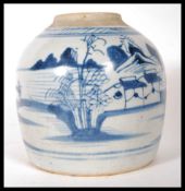 A late 18th/ early 19th Century blue and white Chinese stoneware ginger jar of bulbous form,