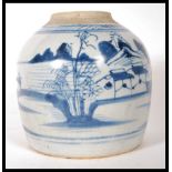 A late 18th/ early 19th Century blue and white Chinese stoneware ginger jar of bulbous form,