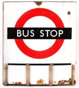 RARE VINTAGE LONDON TRANSPORT ' BUS STOP ' ENAMEL DOUBLE SIDED SIGN